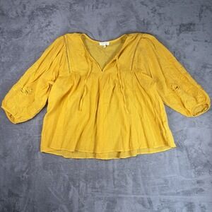 Cleo + Wolf Blouse Women's XL Yellow Flowy Lightweight 3/4 Sleeve Boho Cottage